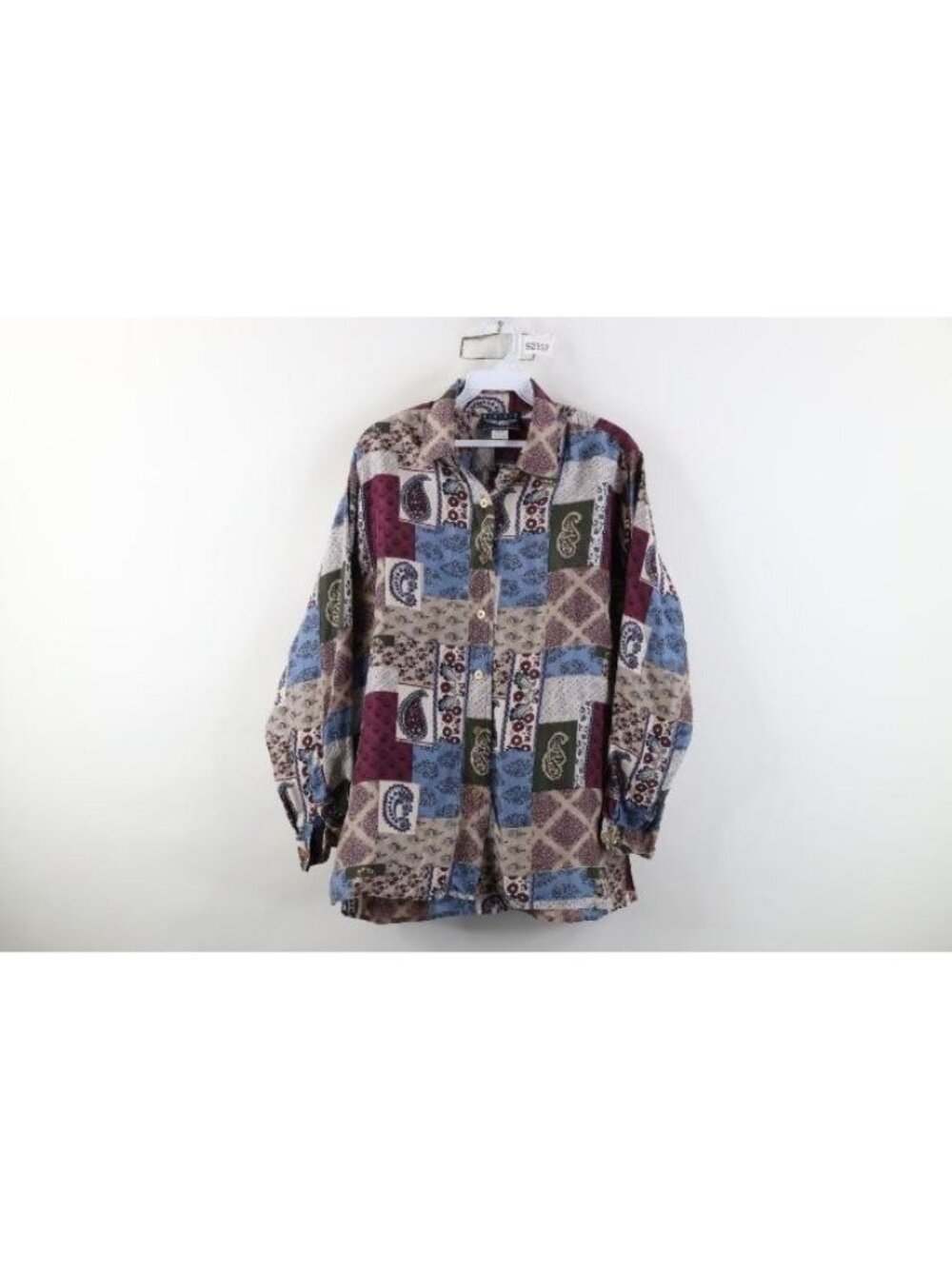 Vtg 90s Streetwear Womens Medium Silk Paisley Patchwork Collared Button Shirt